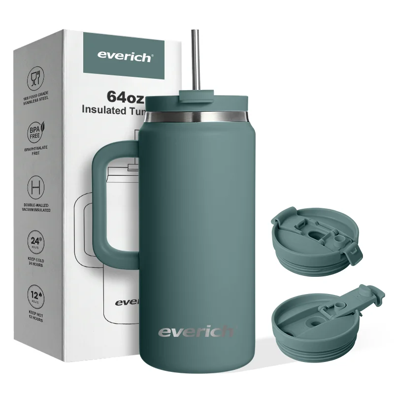 Lead Free Double Wall Vacuum Insulated 64oz Stainless Steel Tumbler With Lid Straw Handle Thermal Car Tumbler