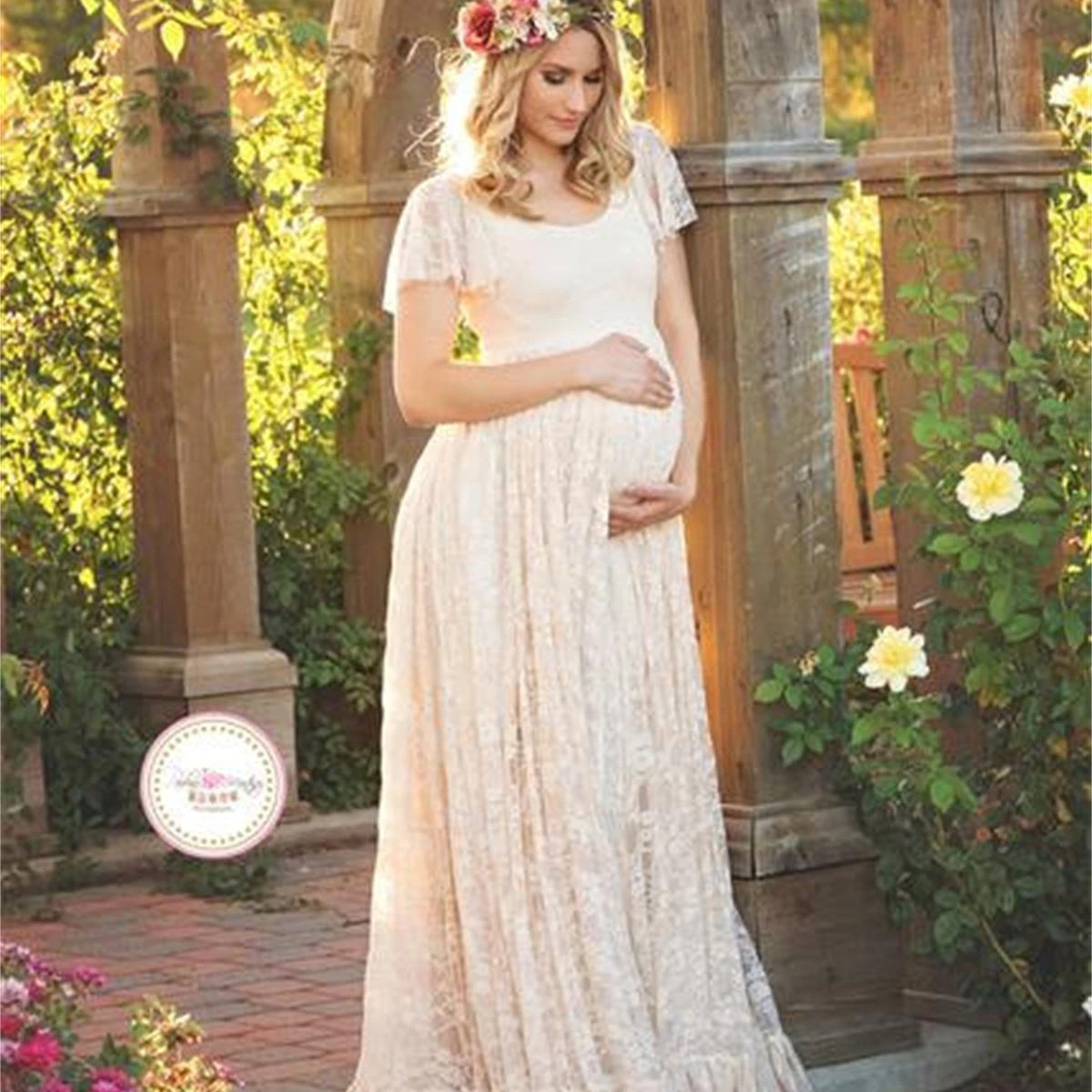 TG033 Lace ruffles plus size dresses for pregnant women ladies casual maxi dress ladies