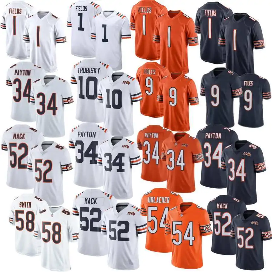 Wholesale Custom American Football NFL Bears Jersey Stitched Embroidery Jersey