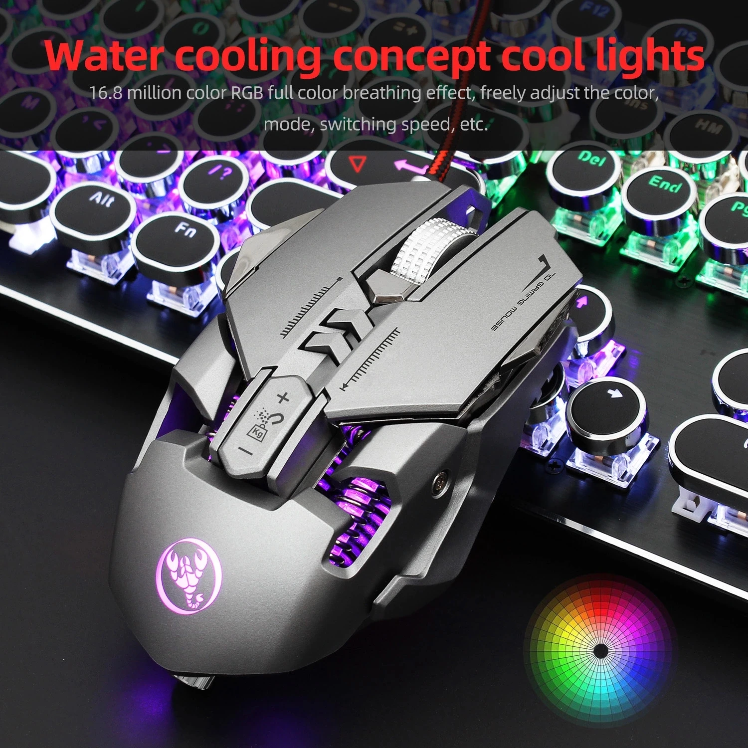 RGB Light Programmable 6400DPI 7 Buttons USB Mechanical Gaming Wired Mouse
