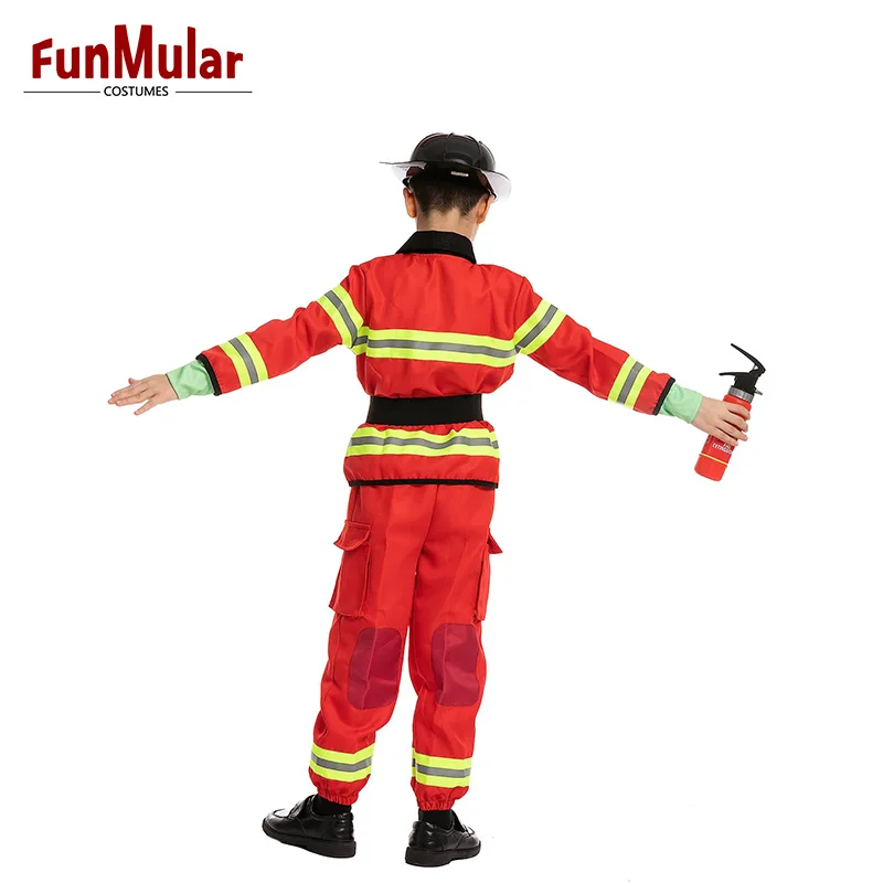 Funmular Creations Child Unisex Red Fireman Costume for Kids Halloween Cosplay Dress Up OEM/ODM