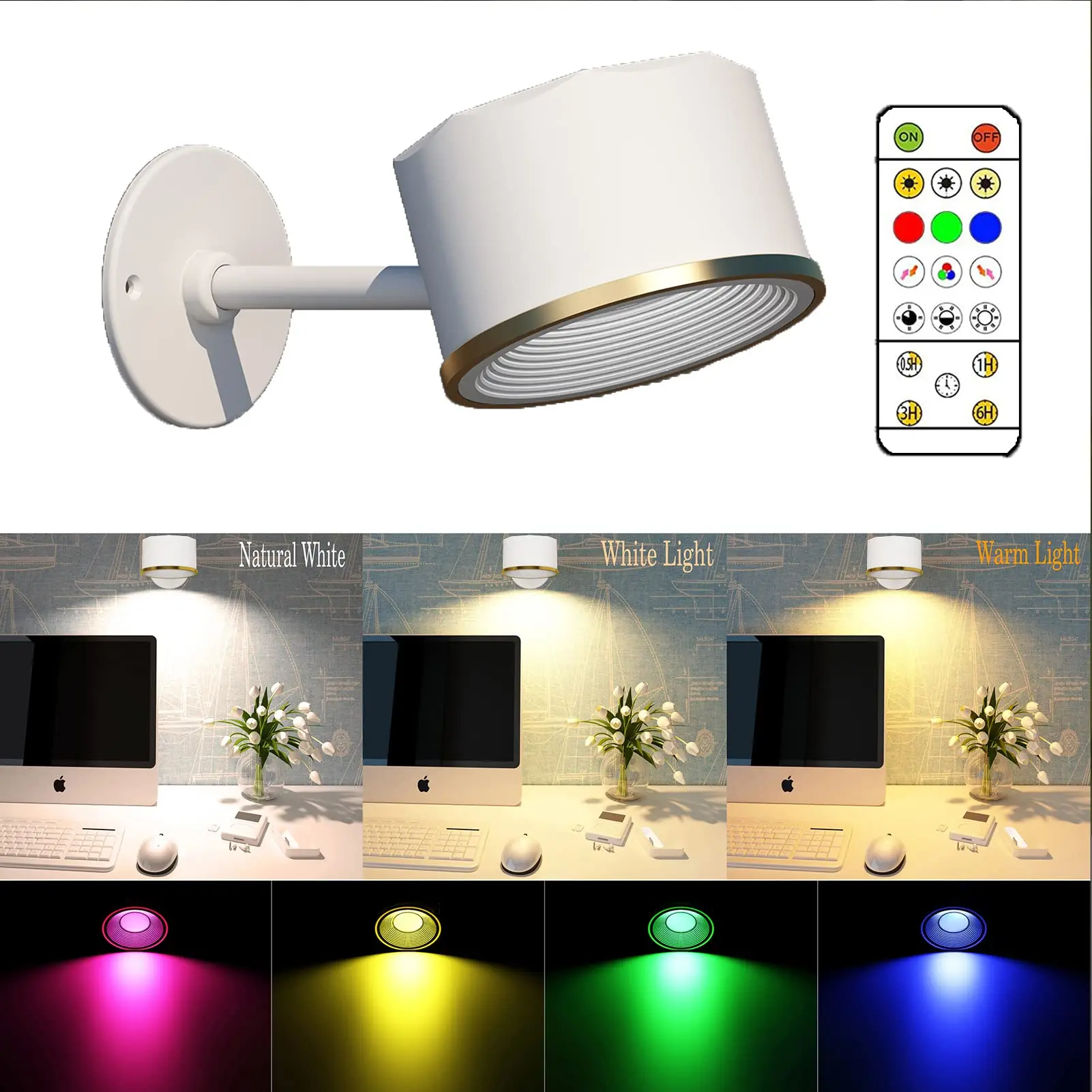 USB Rechargeable battery powered wall sconce Remote Control Rgb lighting Colors Dimmable Magnetic LED Sconces Light