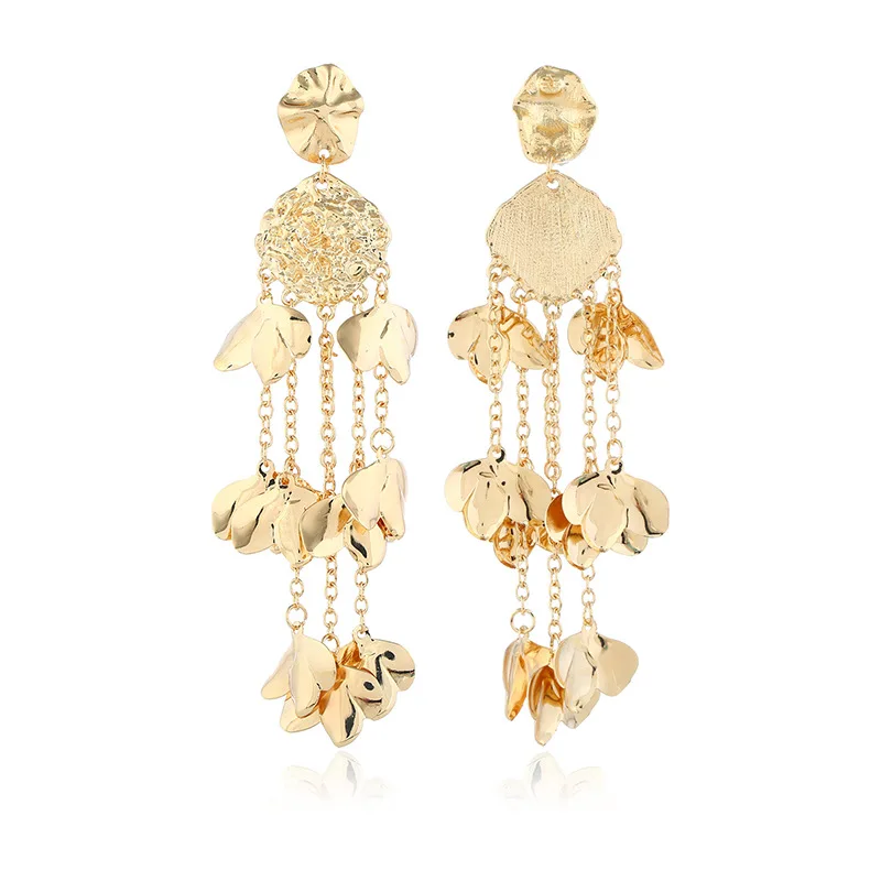 Liu ming Wholesale Fashion Vintage 14k Gold Plated Flower Bridal Long Tassel Stud Earring Jewelry