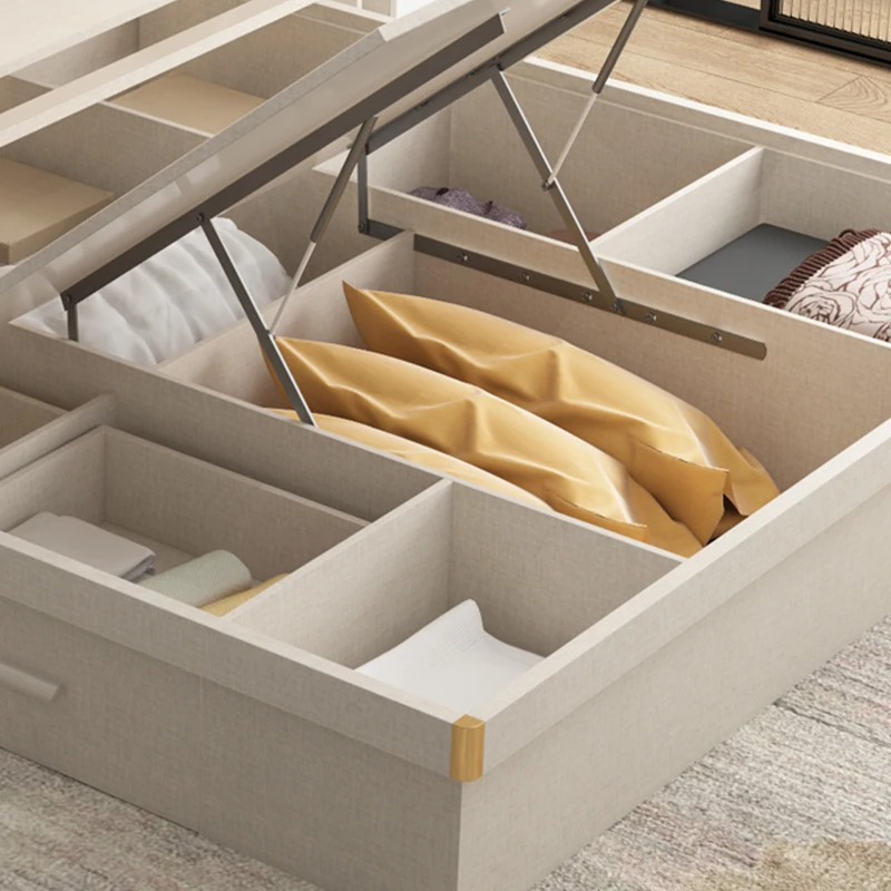 Full Furnished Bed Room White Standard Queen Double Platform Stylish Leather Functional Beauty Bed Frame