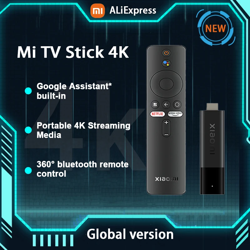 2022 New Xiaomi Global Version Mi TV Stick 4K Google Assistant Built-in Android TV 11 2GB 8GB Quad-core Processor Mi 4K TV Stick