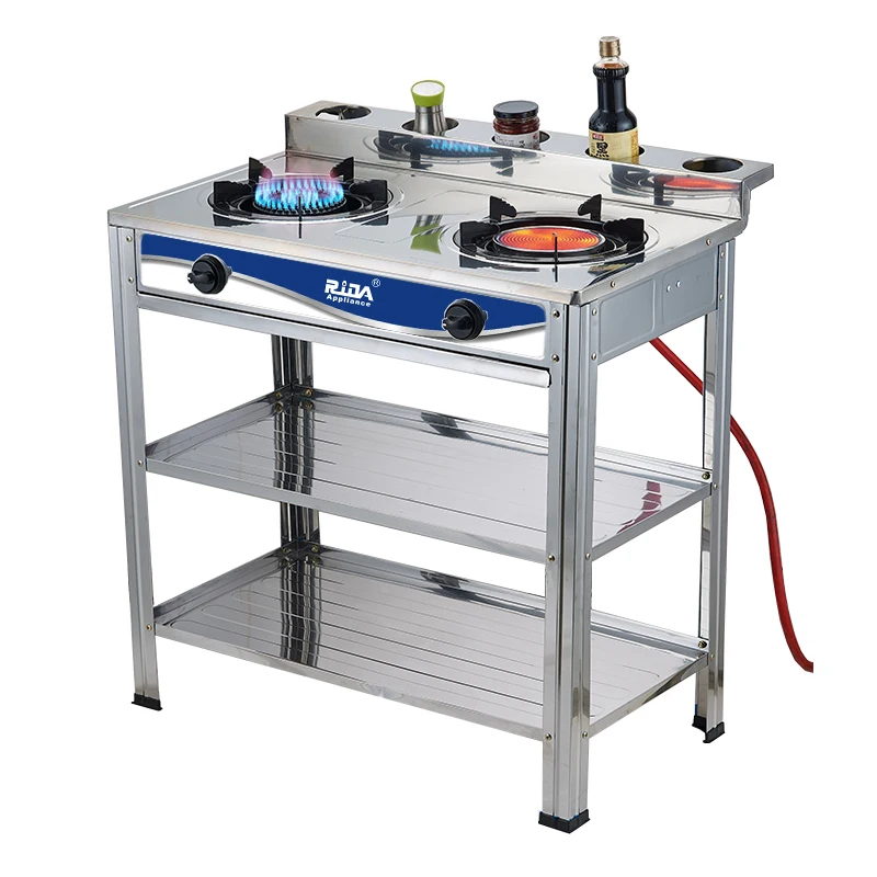 
New model automatic ignition stainless steel panel kitchen 2 burner gas burner home portable stand gas stove 