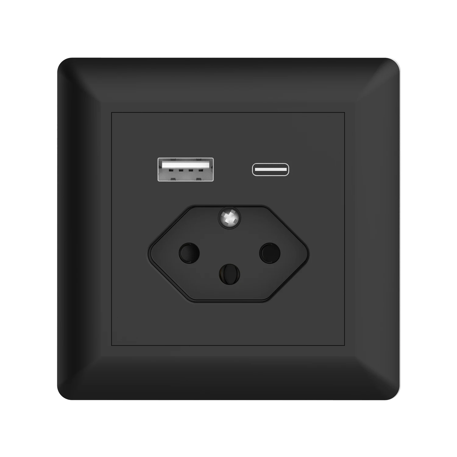 Factory Price Metal Frame 10A 250V Swiss Standard Screw Enclosed Double USB Swiss Socket With Type-C USB Charger
