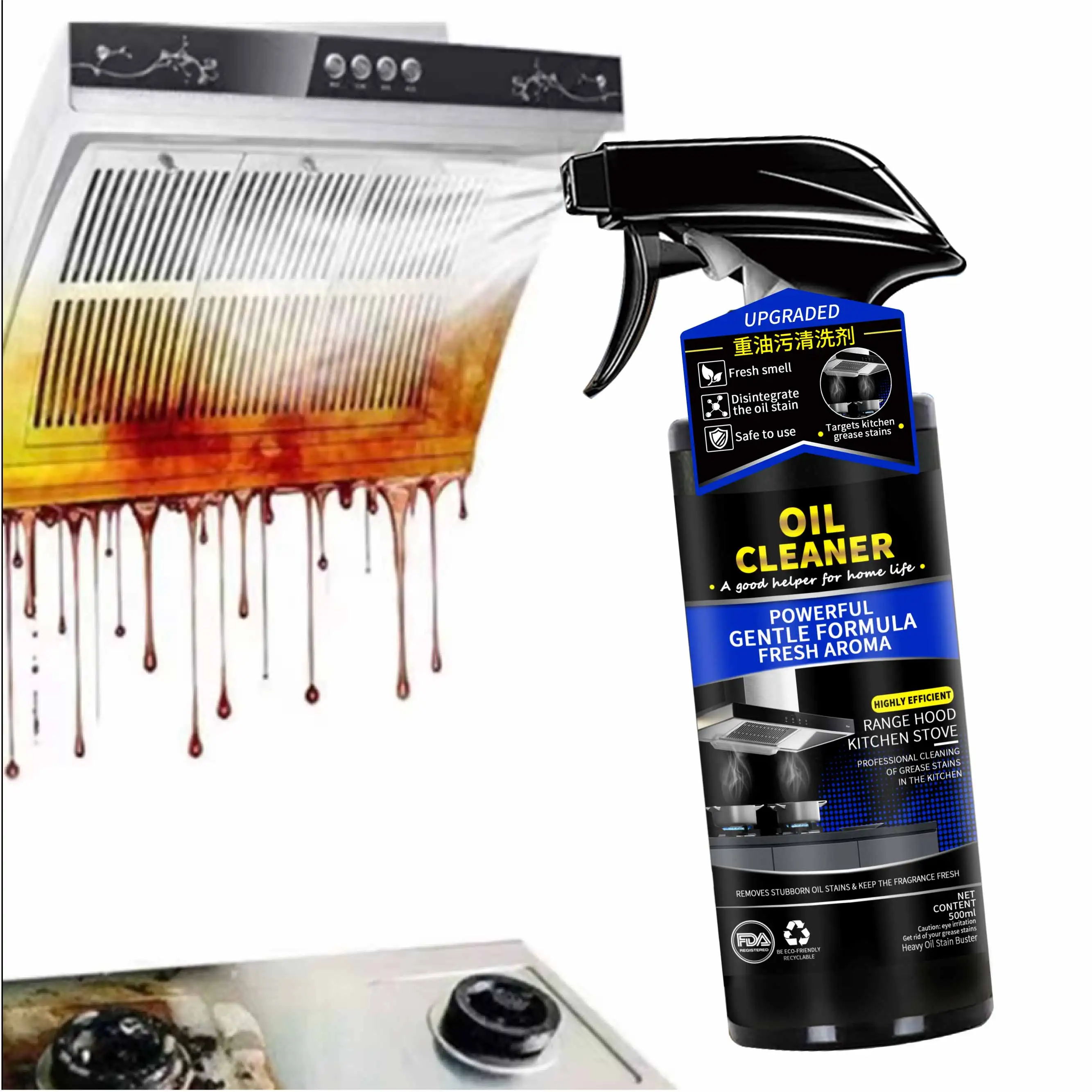 OEM High Quality 500ml Heavy Oil Stain Remover Grease Kitchen Cleaning Spray