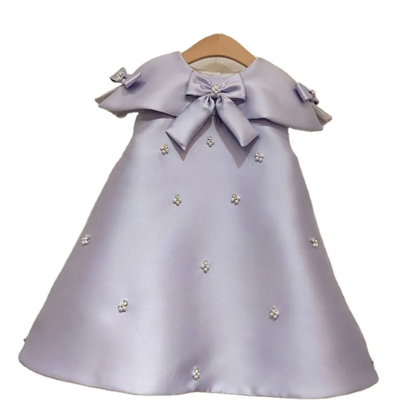 wholesale big bow kids clothes 3 colors vestidos para nias beading A line middle east girls elegant party dresses