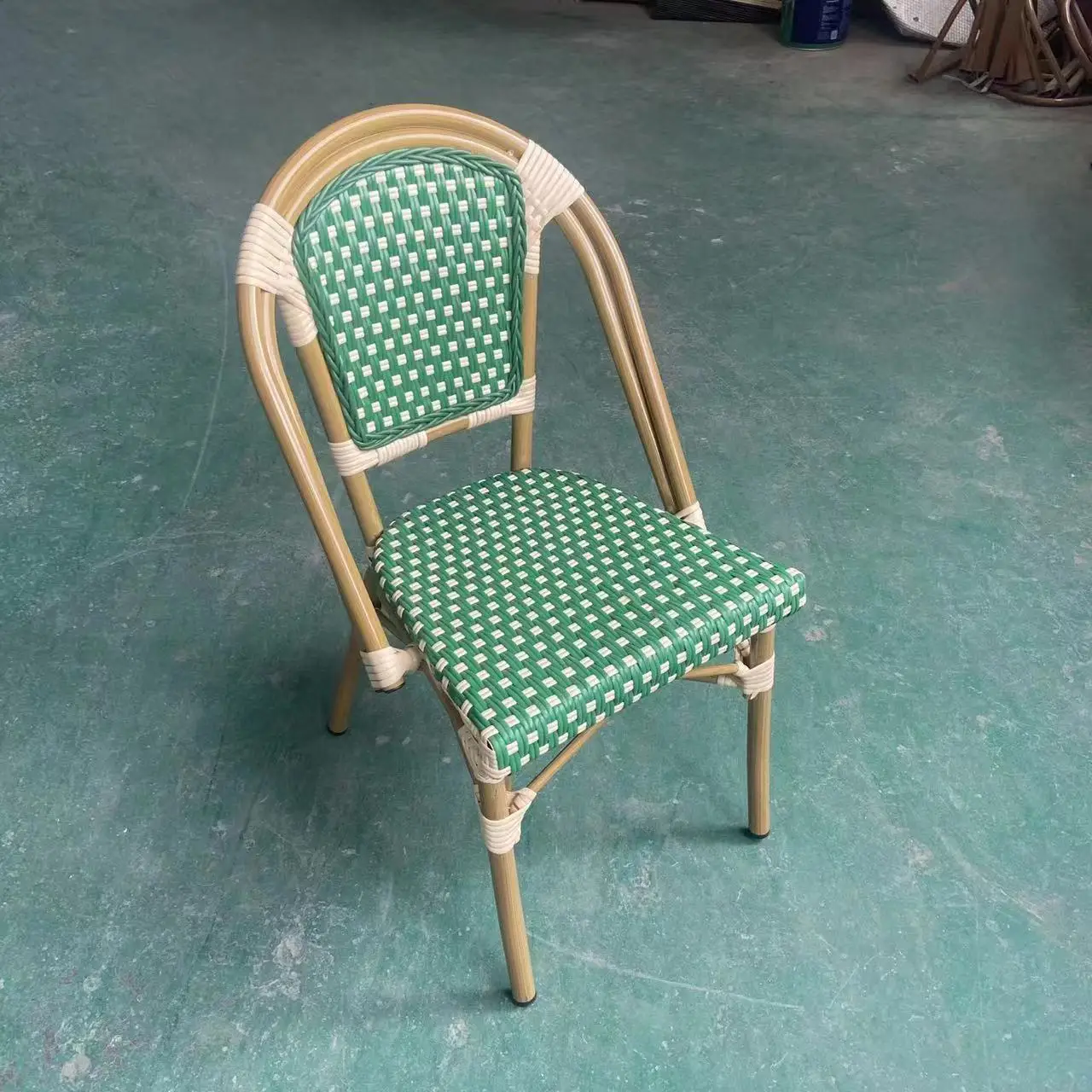Vintage bamboo aluminum PE rattan stacking  dining french bistro chair