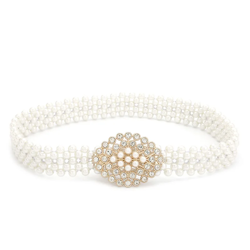 Женское платье с многорядной цепочкой, украшенной бриллиантами, украшенное жемчугом на эластичном поясе с бусинами