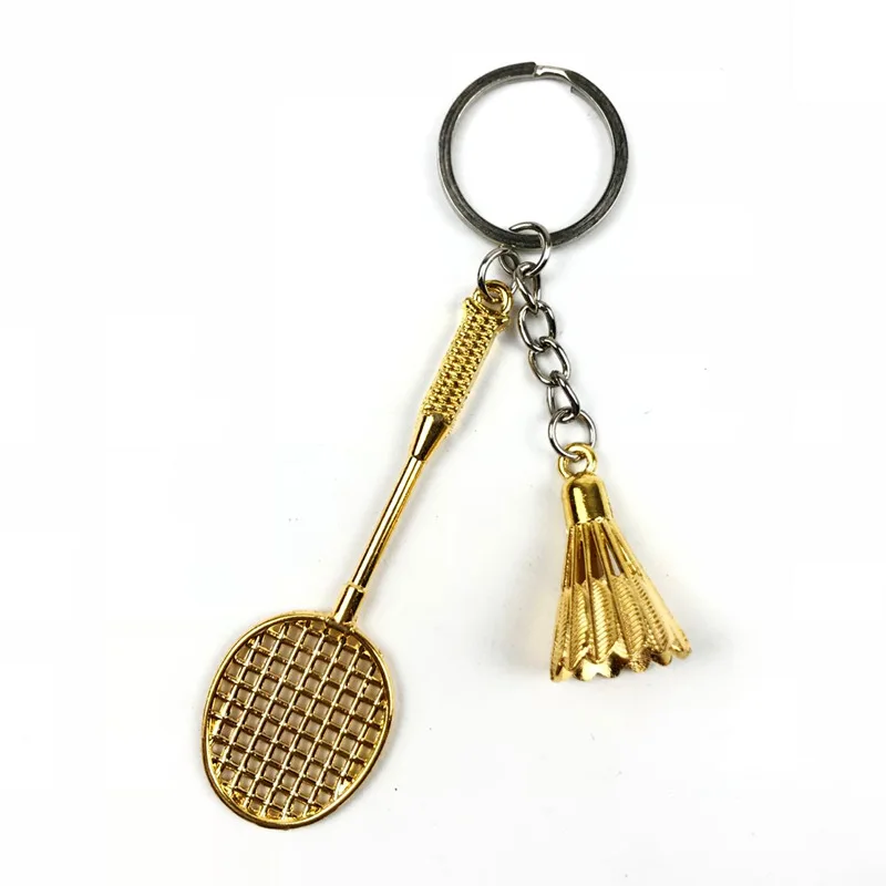 Cheap Wholesale Mini Size Craft Zinc Alloy Badminton Racket Key Chain 3D Sports Pendant Keyring