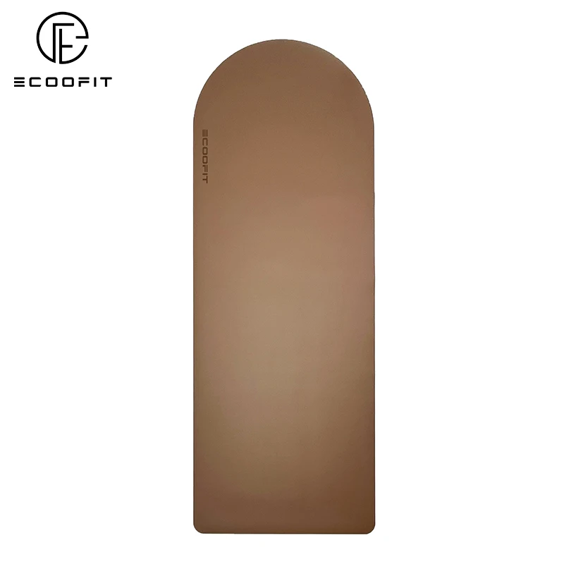 Milk Tea Beige Sand Nude Eco Custom Non Slip Natural Rubber PU Arch Oval Curve Shaped Rounded Yoga Mat 5mm With Align Body Line