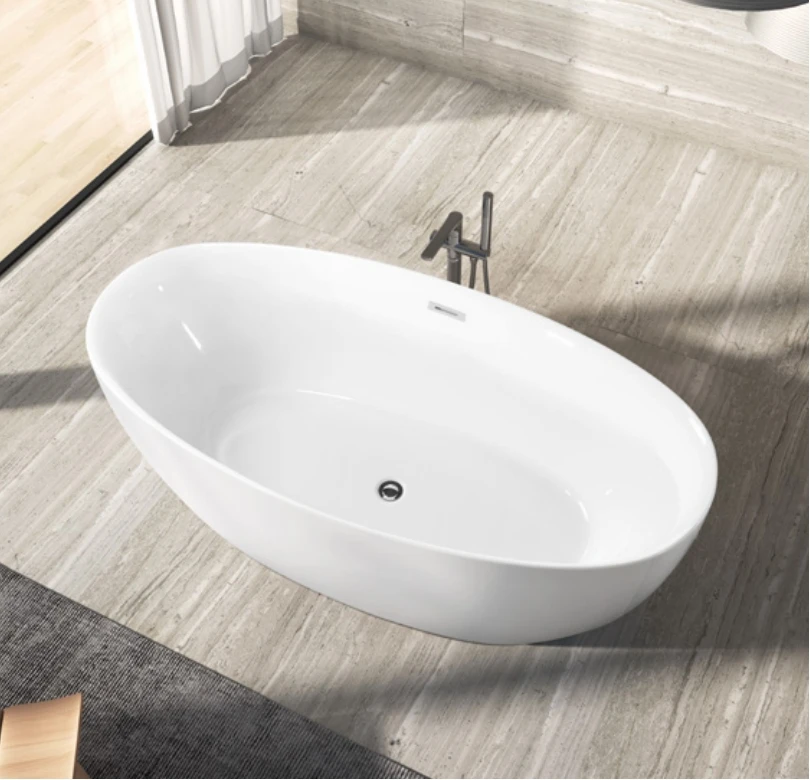 Modern Glossy Finishing Hotel Home Bathroom Acrylic Soaking Freestanding Bathtub