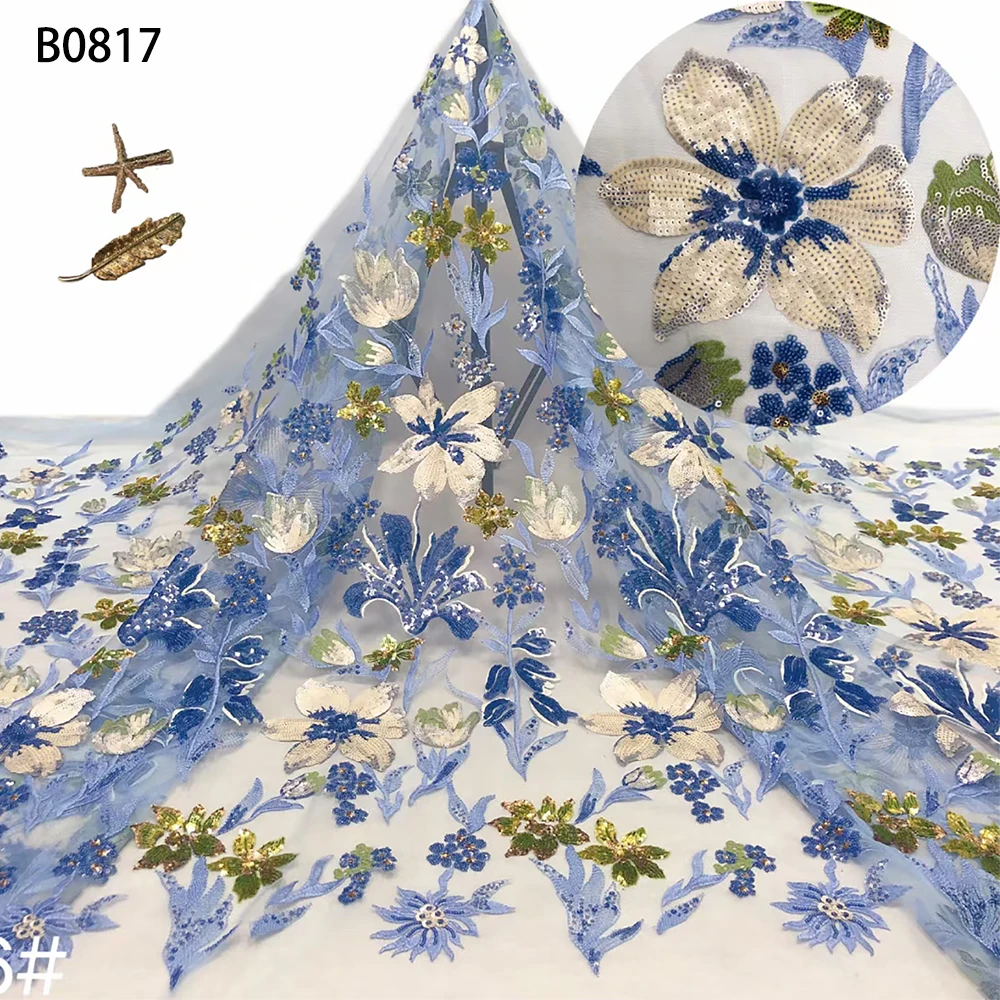 Factory wholesale beautiful flower sequin tulle textile fabric embroidery net lace for dress