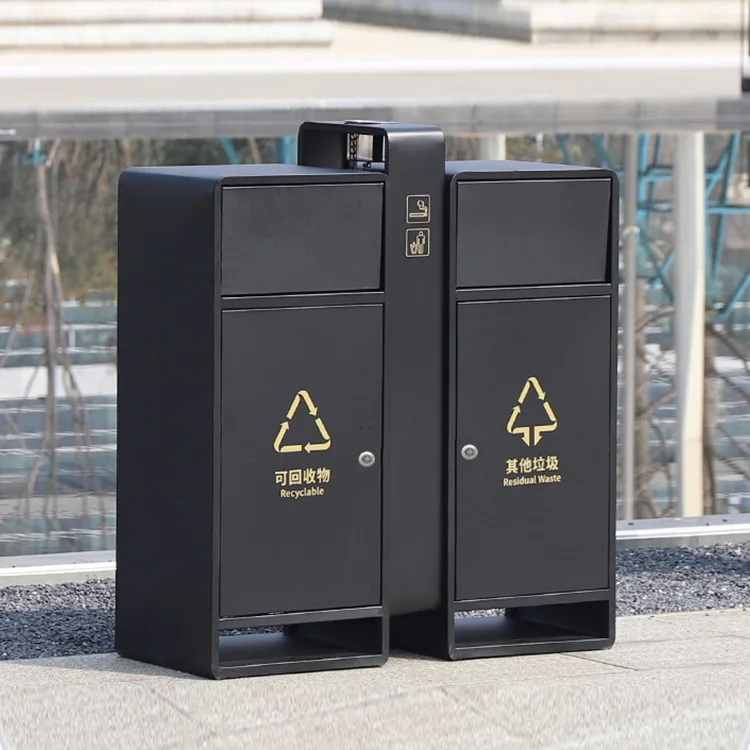 New Design Outdoor Trash Bin Steel Commercial Trash Can for Residences and Public Areas Rectangular Standing Structure