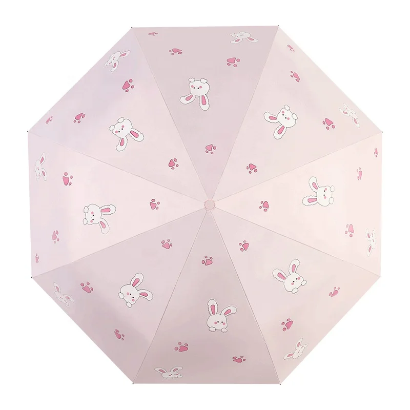 Cartoon cute bunny printing manual opening folding rain sun umbrella for girls