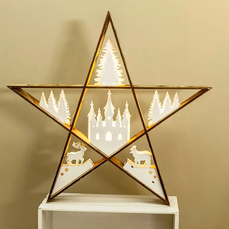 Newish dia40cm led Christmas wood star Hanging Decoration Lights Party Christmas Gift Lights Sets