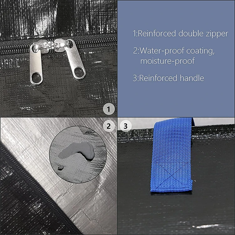 Heavy Duty Strong Handles Storage Bags Travelling Camping Packaging PE PP Moving Bag With Zipper