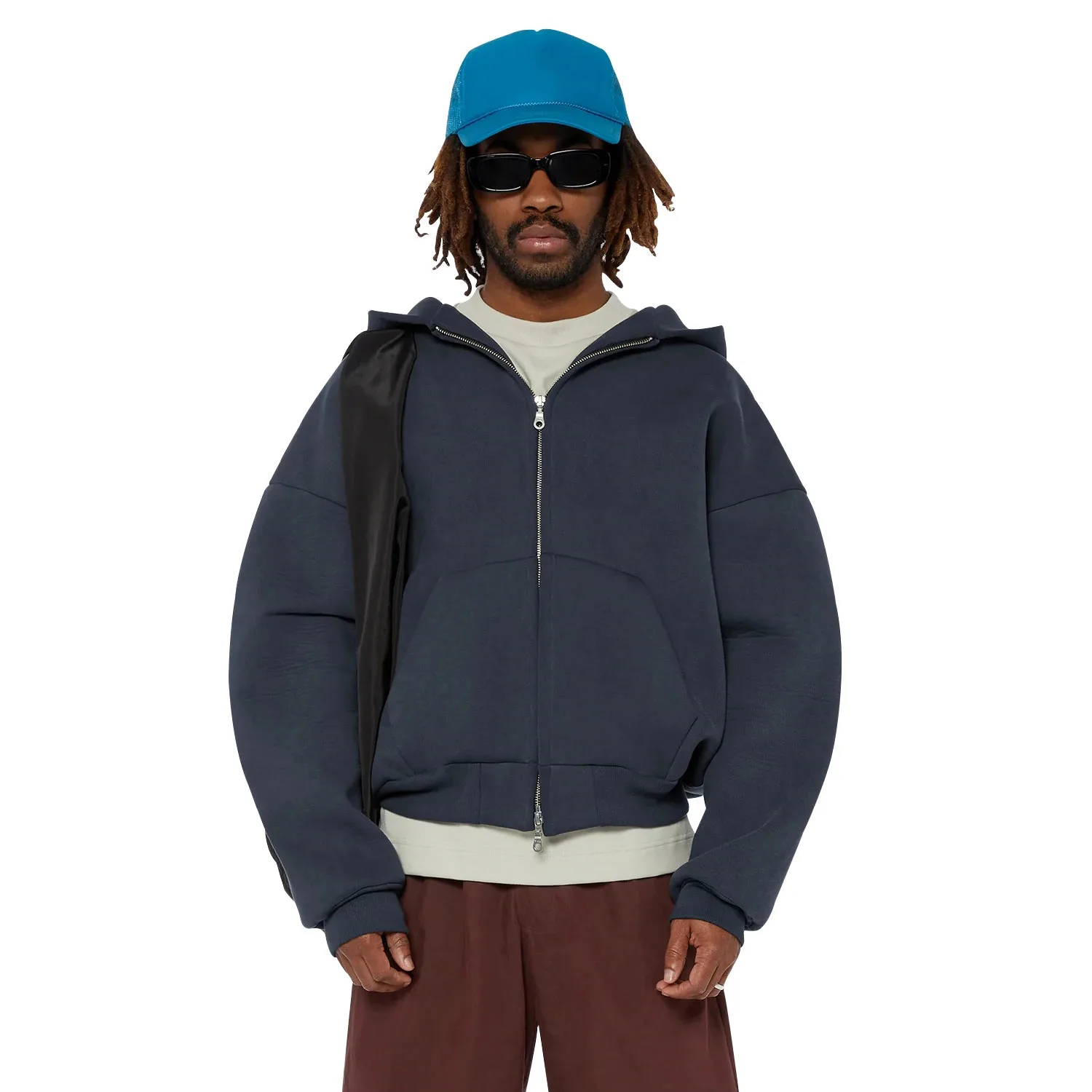 Manufacturer Custom Logo Oversized 100% Cotton Fleece Pullover Men Heavyweight 600 GSM Drop Shoulder Boxy Fit Zip Up Hoodies