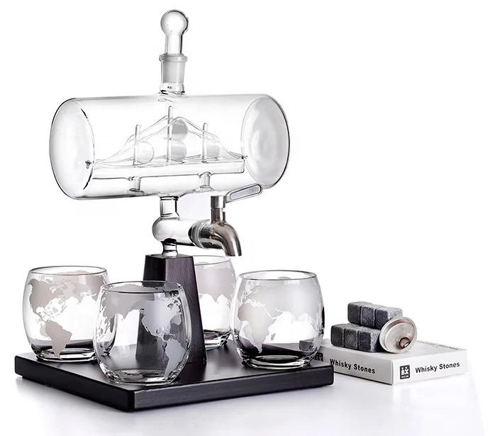 Лидер продаж, уникальный гравированный виски/виски набор графинов с деревянной основой