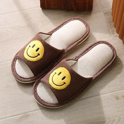 
Wholesale unisex linen happy face slippers breathable comfortable for spring 