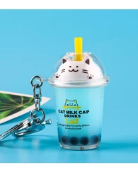 Custom Floating Plastic Key Ring Tea Cup Boba Milk Coffee Cup Keychains Cat Milk Cup key chain