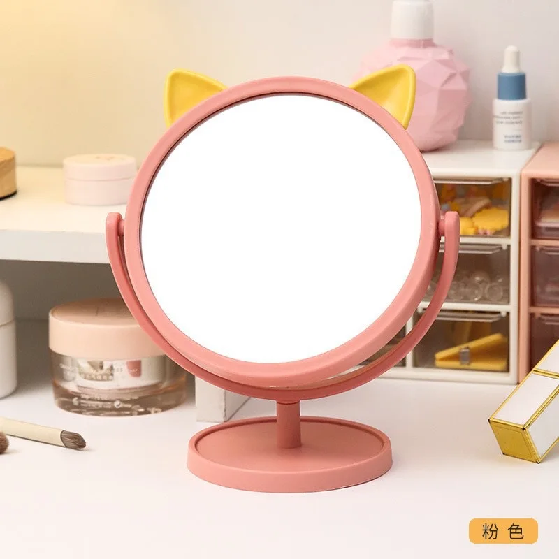 Wholesale desktop cartoon mirrors for women, portable dormitories, student cat ear dressing mirrors, minimalist makeup mirrors
