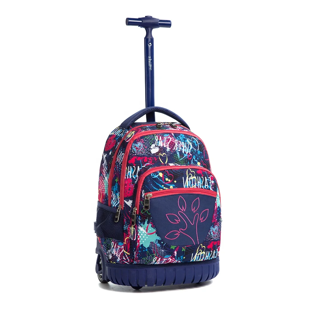 
Waterproof purple kids wheeled backpacks trolley school bag for girl 