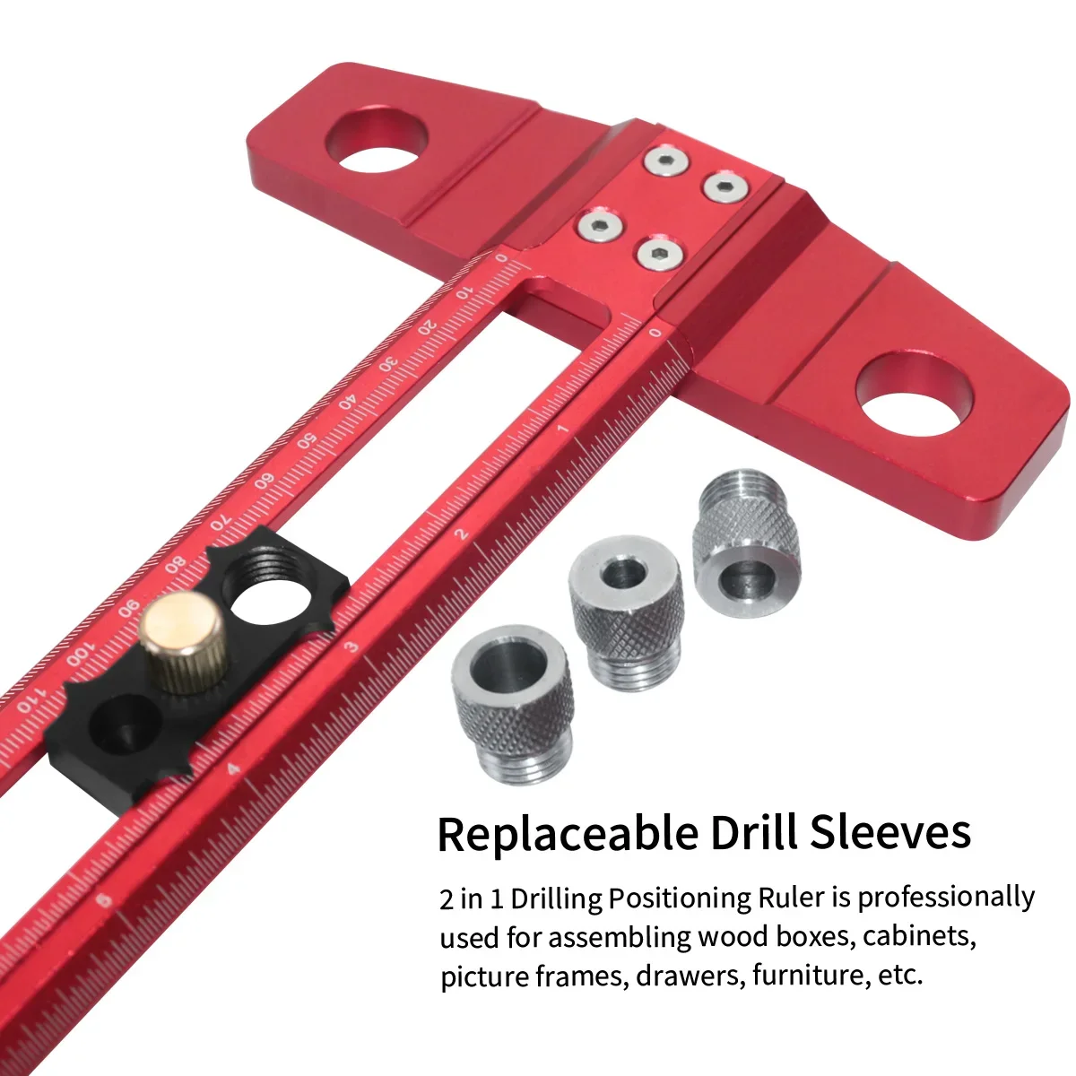 2in1 Drilling Positioning Scoring Ruler  with 6/8/10mm Drill Sleeve Aluminum woodworking Scriber Marking T Square Dowelling Jig