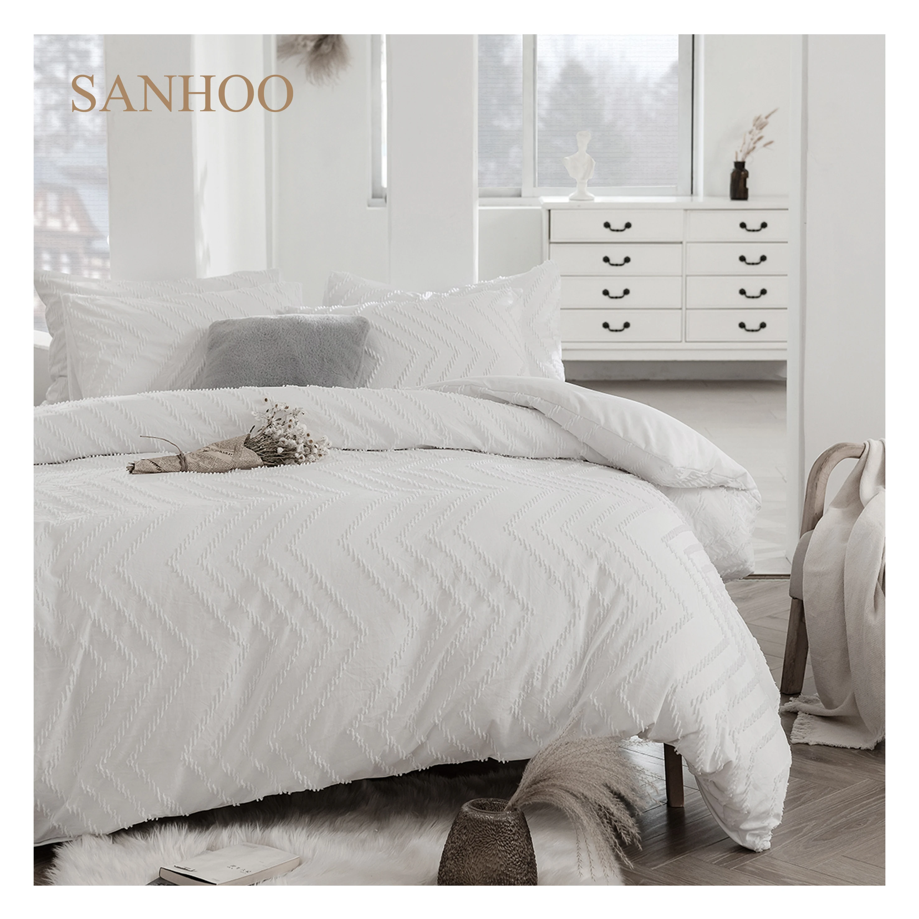 Оптовая продажа роскошное постельное белье из 100% хлопка для пятизвездочных отелей SANHOO белое простыня с вышивкой