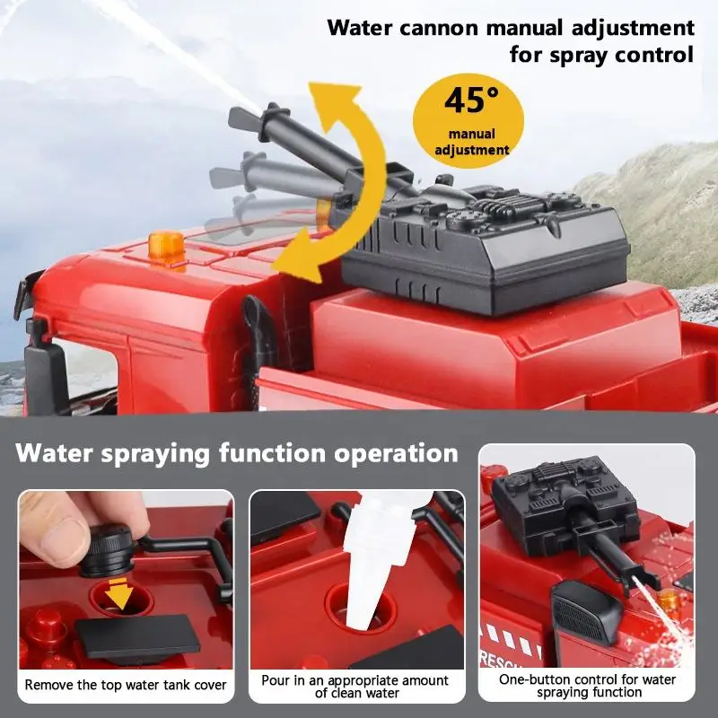 RC Fire Truck Toy Crane 1:18 Scale Radio Control Water Pump Spray RC Fire Engine Truck Toys For Kids