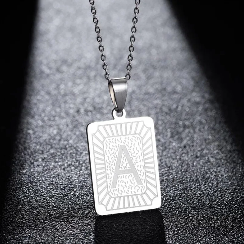 Hip Hops Gold Plated Square Tags 26 Alphabet Pendant Necklace Stainless Steel Punk Capital Letter Necklace