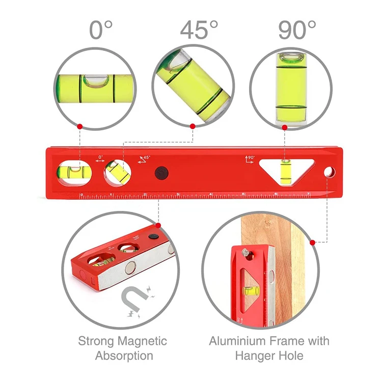 cheap mini flexible aluminum measurement ruler Spirit Level High precision 200 250 300 mm Master Instrument Measurement