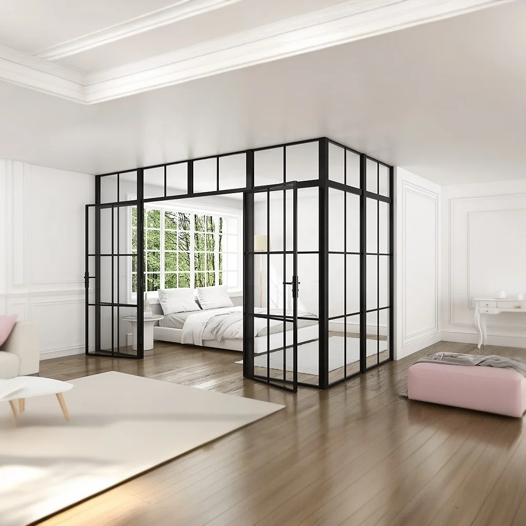 Oumeiga drawing room glass wall partition door between living room and bedroom