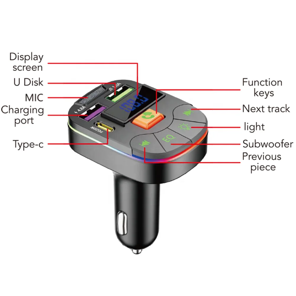 FM transmitter bluetooth PD USB Car Phone Charger Dual USB PD Type C Car MP3 Player Charger car fm transmitter bluetooth