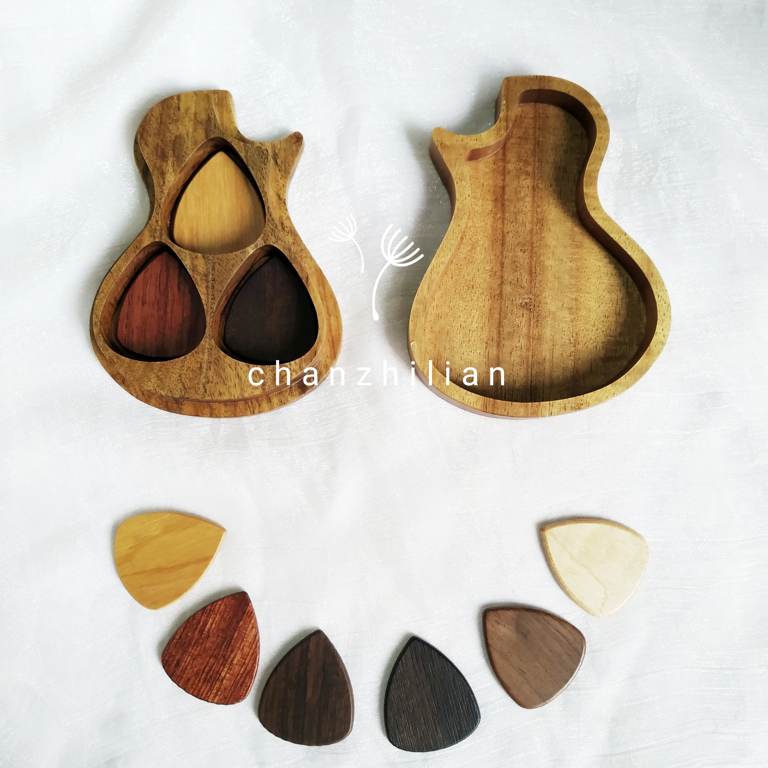 
Factory Direct Customized Rectangular Stylish Solid Wood Guitar/Bass Plectrum Box can be sculpture LOGO 