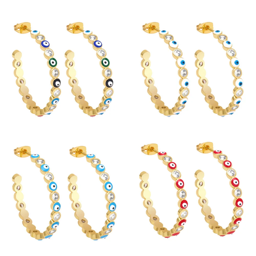 Fashion Evil blue Eye Circle hoop earrings jewelry cubic zircon Big Huggie Hoop Earring for Women