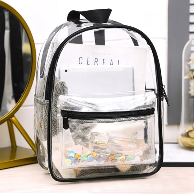 China manufactory OEM  high quality  school  girls clear transparent pvc backpacks soft school bag