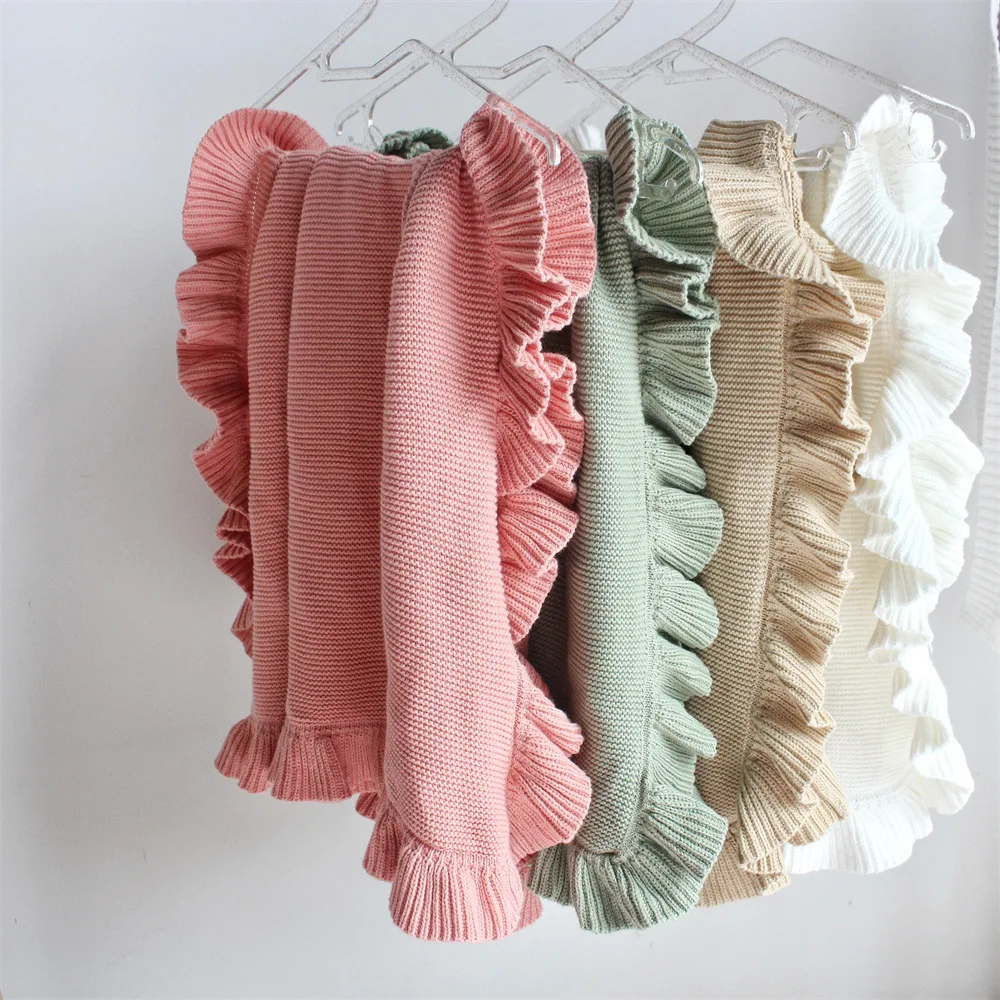 Wholesale 2023 Cotton Knitted Ruffle Baby Wrap Knitted Blanket
