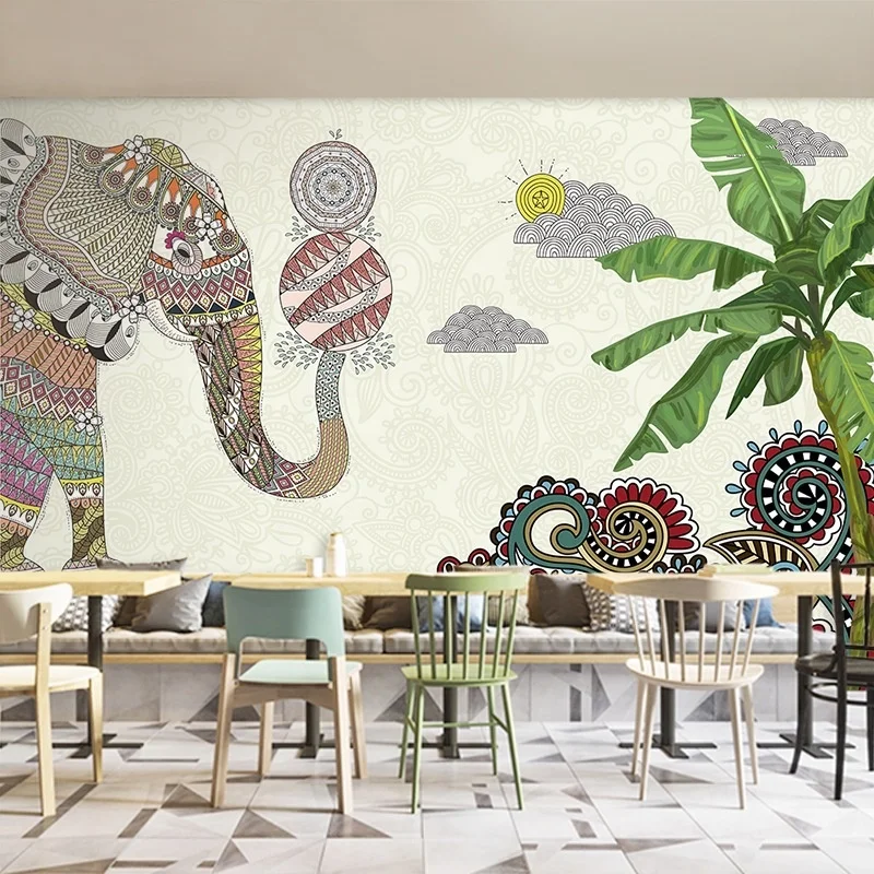 Thai Style Restaurant Wallpaper Southeast Asian exotic Background Wall Paper Thai SPA Foot Bath Massage Shop Wallp Mural