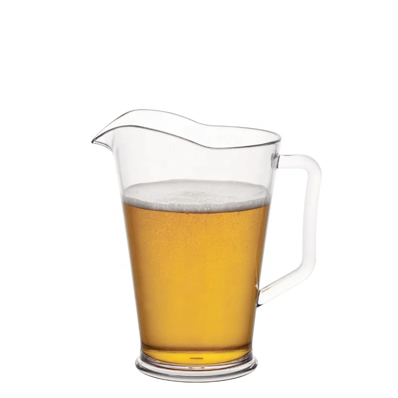 1.3L clear straight plastic beer jug with handle unbreakable PC water  juice jar for hotel and restaurant