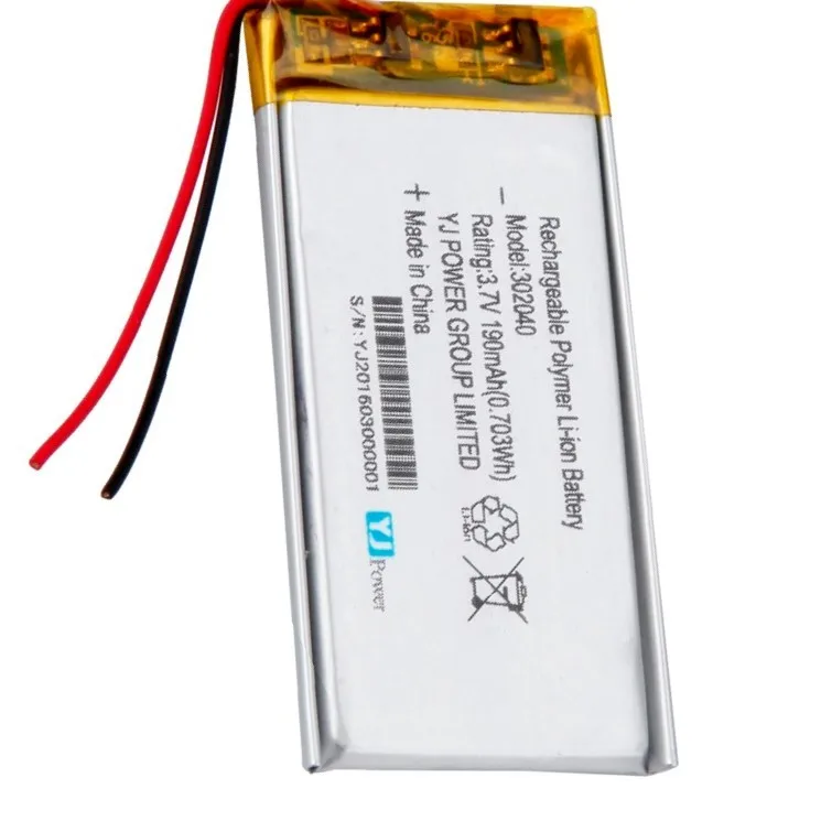 3.7V lithium polymer battery 3.7V 302040 190mah lithium ion battery For Consumer electronics