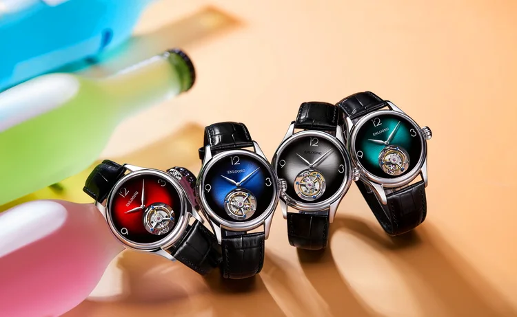 2021 ENLOONG Real Luxury Tourbillon Watches Men with Cocktail Dial 316L Steel Case Sapphire OEM Logo Mechanical Watches Black