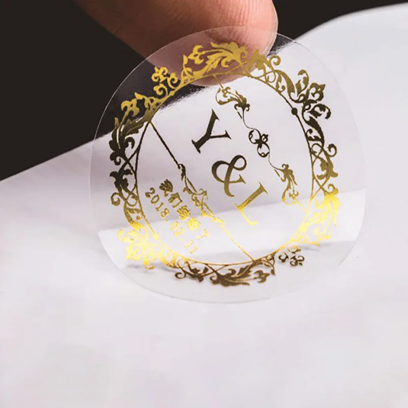 Custom Self Adhesive Circle Laminated Paper Sticker Printing Round Logo Rose Gold Foil Transparent Labels sticker