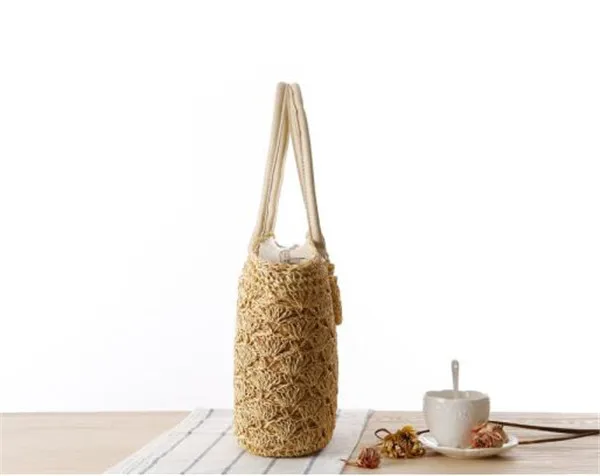 New Summer Crochet Raffia Straw Bags Shell Flower Beach Tote Bag