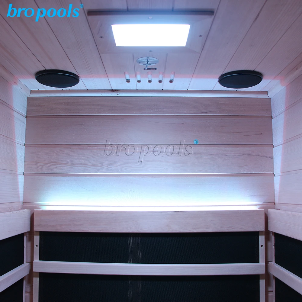 Bropool 1-Person Modern Home Use Far Infrared Sauna 220V Wooden Construction with Touch Control Panel for Apartment Use