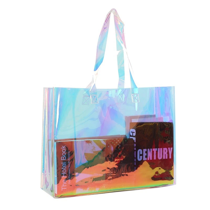 Hot Sale Plastic Laser handbag luxury cosmetic shopping bag customized logo PVC TPU  holographic waterproof tote Bag