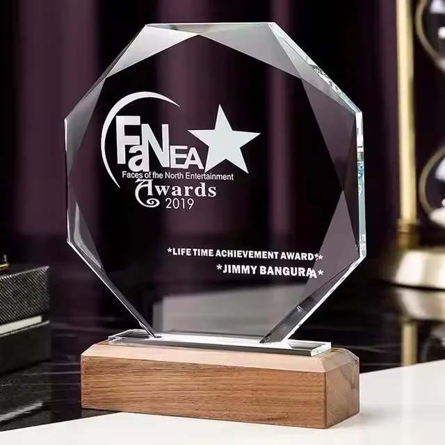 Blank Crystal Trophy Plaques with Wooden Base for Wholesale Customized Business Gift Corporation