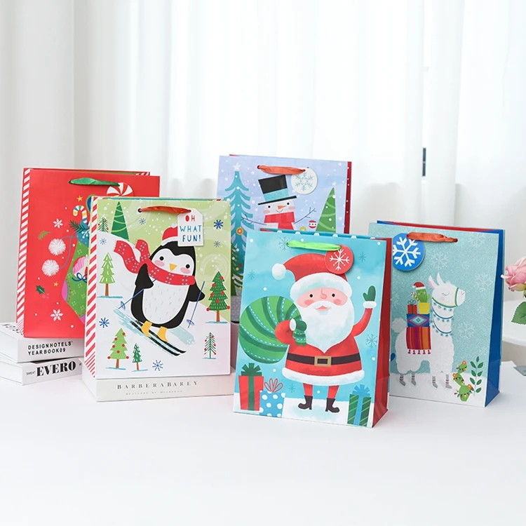 Custom Printed Mini Christmas Shopping Bag Kraft Gift Paper Bag No Minimum Small